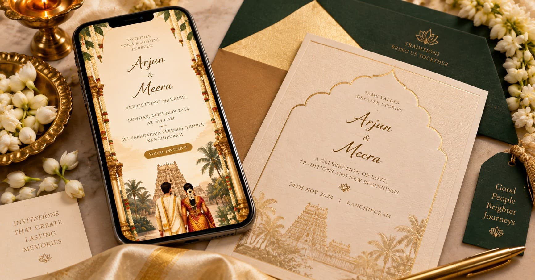 Luxury digital wedding invitation displayed on a smartphone