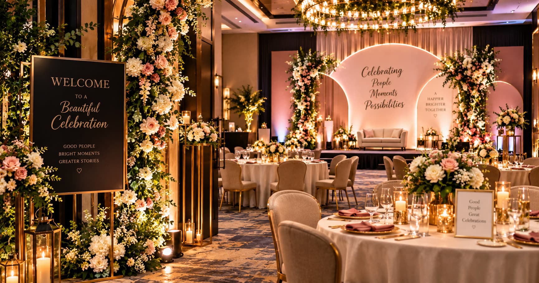 Elegant celebration venue with premium decorations and stylish event setup