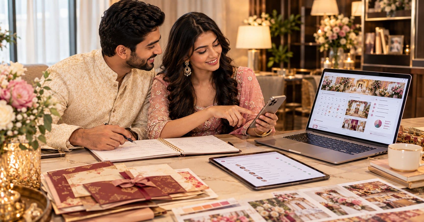 Indian couple using technology to organize their wedding planning